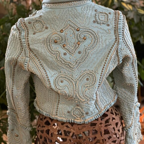 Double D Ranch Turquoise Leather Jacket - Picture 5 of 8